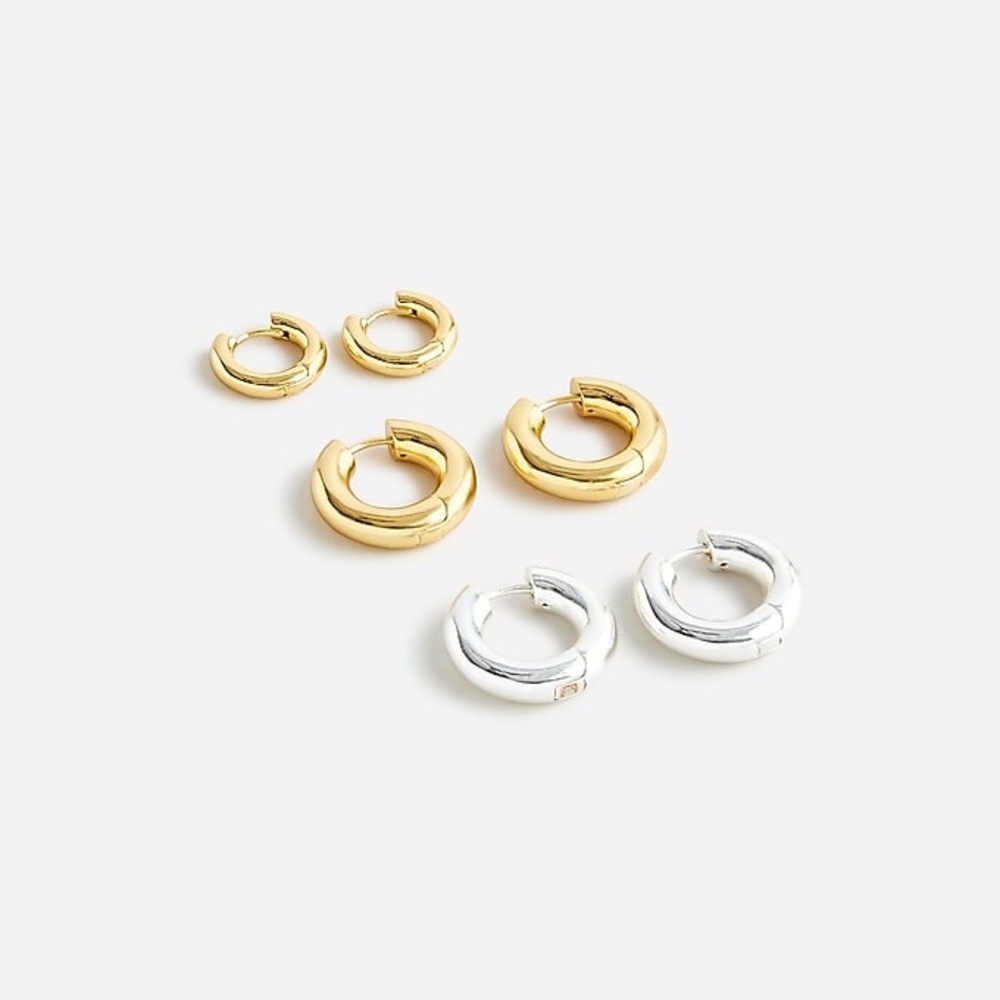Metallic hoop earrings set-of-three BX248